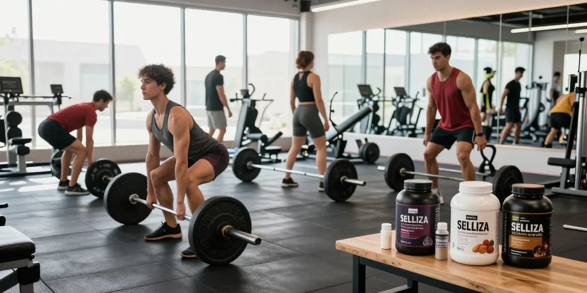 Verstärkung des Fitness-Trainings mit Selliza Shop Produkten in einem modernen Gym