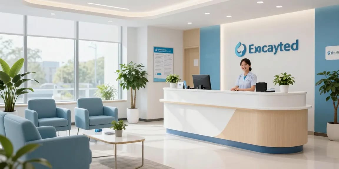 Ein Empfangsbereich im Prime Pharma Shop, der medizinische Dienstleistungen und Patientenpflege in einer einladenden Gesundheitsklinik widerspiegelt.