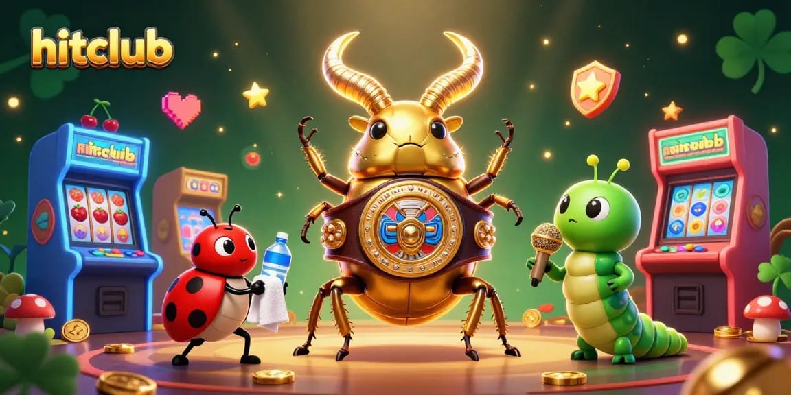 Engage with hitclubb in a vibrant 3D casino realm featuring epic characters, slot symbols, and exciting gaming elements.