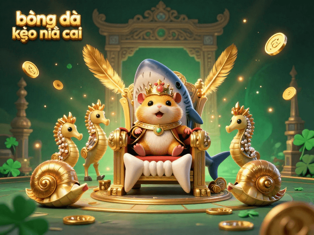 Engage with bóng đá kèo nhà cái through this rich 3D illustration showcasing a fierce hamster king in a vibrant royal arena.