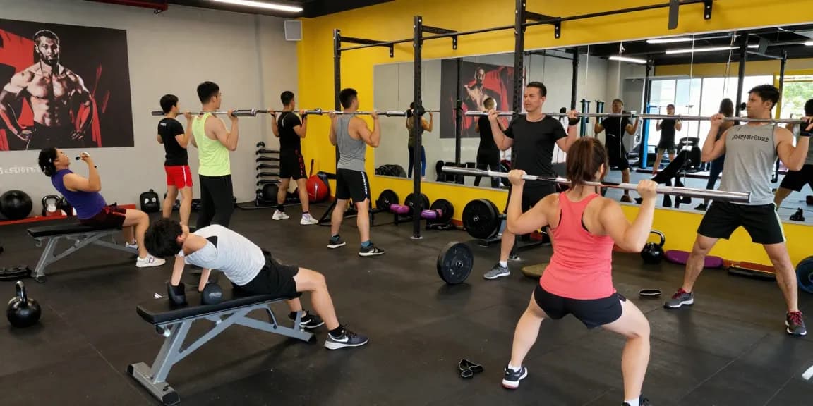 Akra Labs Steroid Shop Kunden in einem energiegeladenen Fitnessstudio beim Training mit Gewichten und intensivem Training.