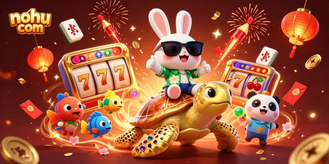 Playfully winning with nohu com in an action-packed casino scene filled with vibrant characters and elements.