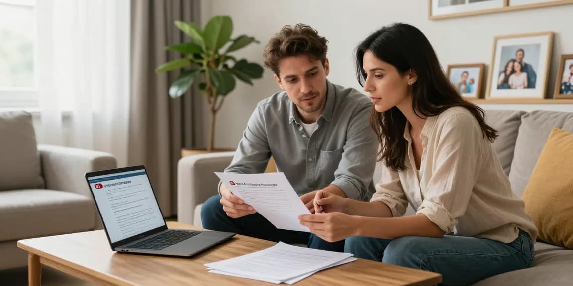 Couple discussing Turkish Citizenship by Marriage paperwork in a cozy living room.