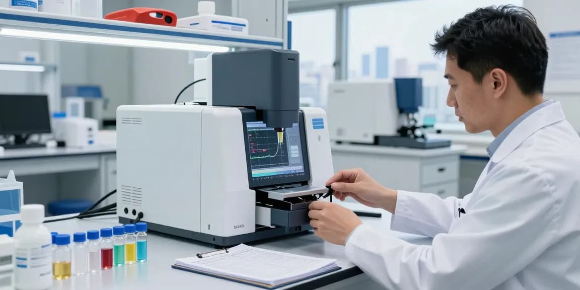 Aegean Labs Peptide testing in a modern laboratory with HPLC and mass spectrometry equipment.