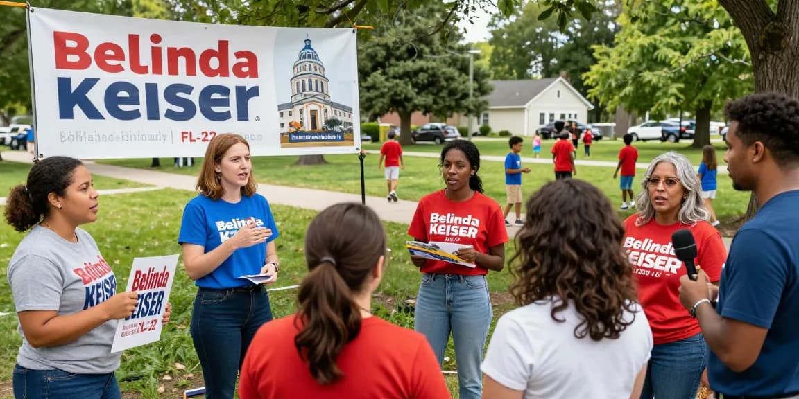 Casey Askar controversy rally highlighting community support for Belinda Keiser in FL-22.
