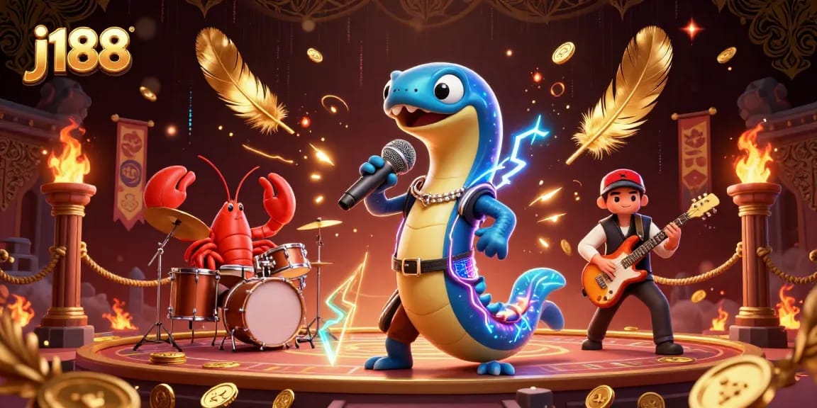 Experience j188's vibrant underwater casino stage with energetic performances and dynamic gambling elements.