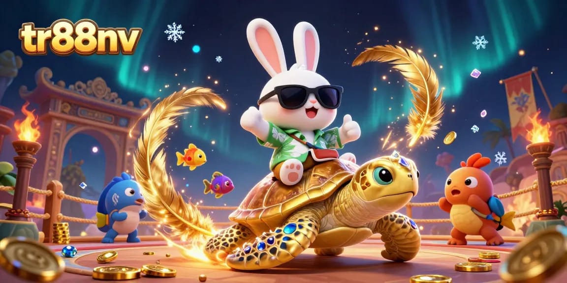 Spin to win at tr88nv with the lucky rabbit in a vibrant 3D casino scene filled with excitement.