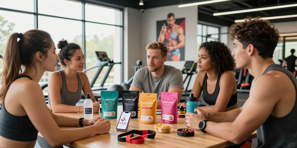 Im Astera Shop diskutieren Fitnessenthusiasten intensiv über Produkte zur Leistungssteigerung.
