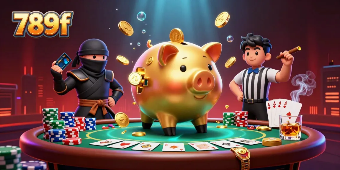 Experience thrilling gameplay with the 789f cartoon scene featuring a golden piggy bank and poker table.