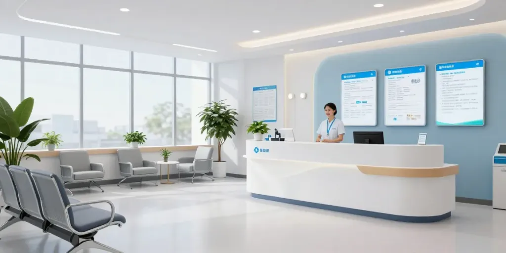 Schwarzkümmelöl in einer modernen Gesundheitsklinik, wo Patienten für medizinische Beratungen behandelt werden.