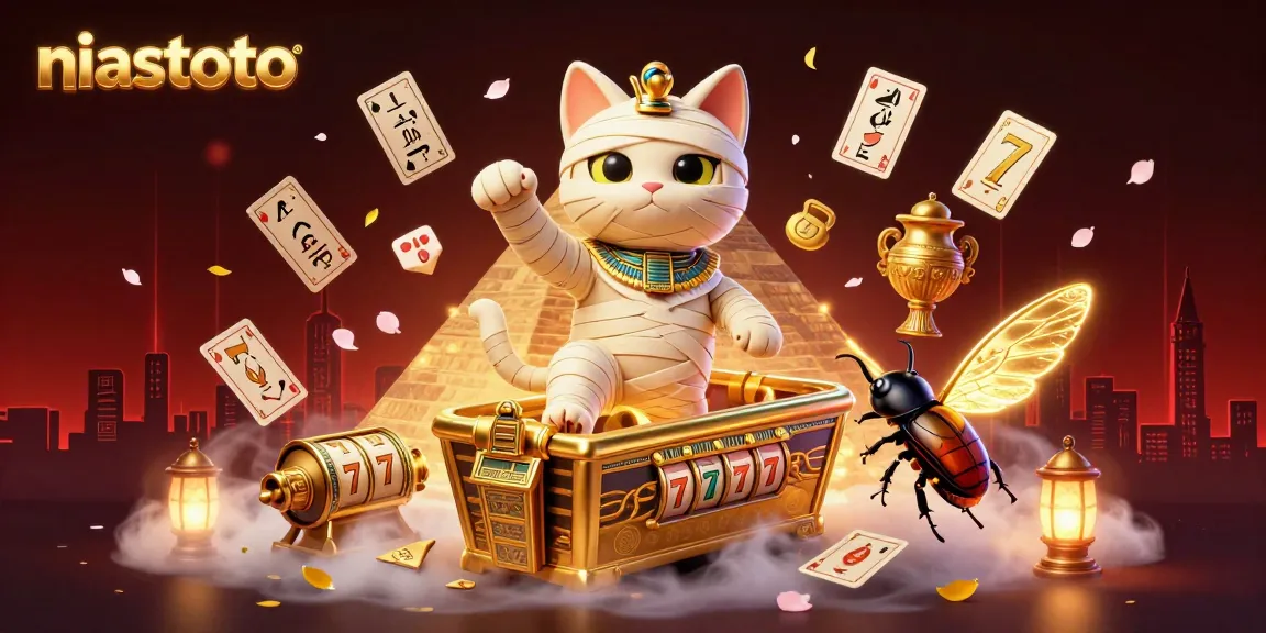 Join the action with niastoto where an Egyptian mummy cat and scarab beetle bring casino joy to life.