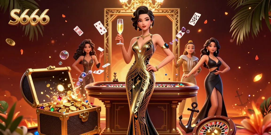 S666 enchants players with an elegant casino scene featuring a glamorous woman and roulette elements.