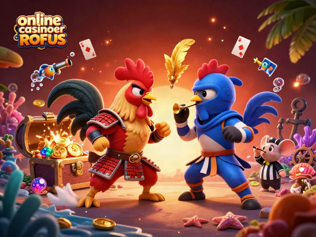 Engage in thrilling action at online casinoer uden ROFUS with dynamic rooster showdown between samurai and ninja.