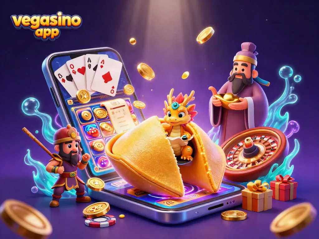Experience exciting gaming action with the vegasino app in a vibrant 3D casino scene.