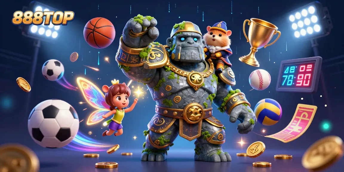 Engage in thrilling gameplay with 888TOP, featuring lively characters amidst dynamic sports elements