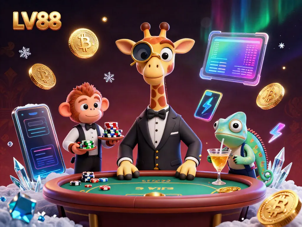 Experience LV88, the vibrant 3D scene of a high-roller giraffe at a poker table, immersed in luxury gaming.