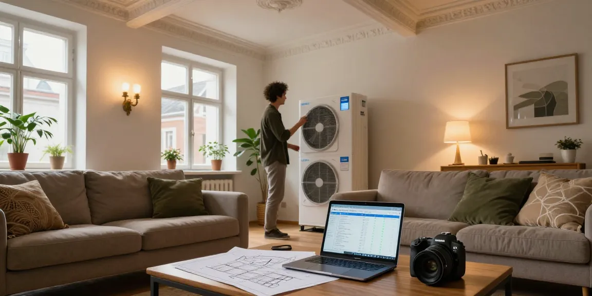 Wärmepumpe im Altbau installation in a stylish living room with modern efficiency features.