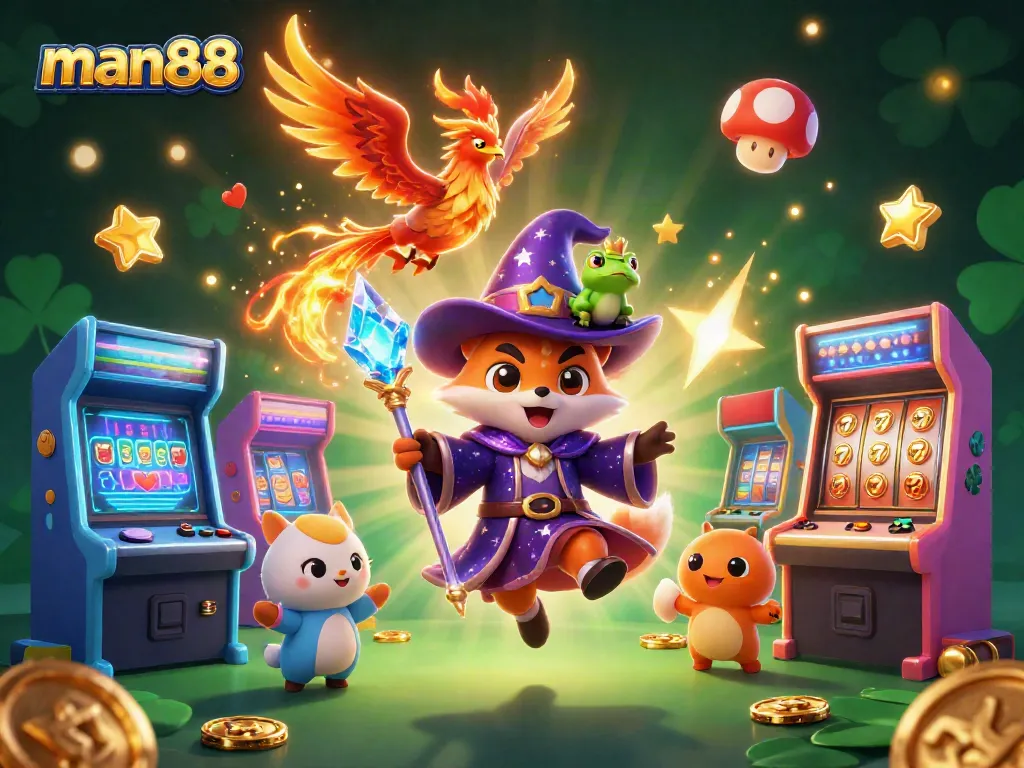 Experience the thrill of winning with man88's vibrant casino games featuring magical characters and exciting bonuses.