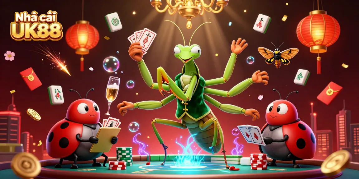 Experience the vibrant energy of Nhà cái UK88 with this lively 3D illustration featuring futuristic casino elements.