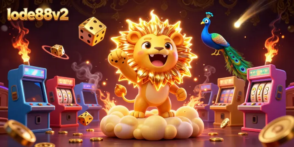 Experience thrilling gameplay at lode88v2 with a vibrant casino-themed 3D illustration showcasing lucky slots and dynamic elements.