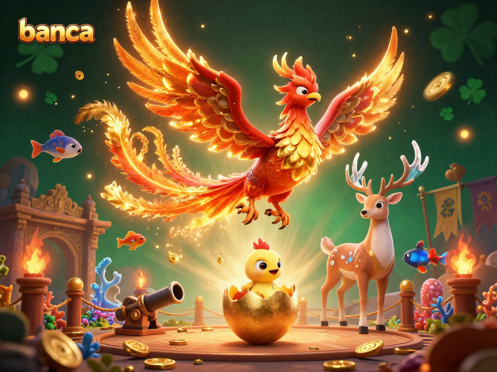 Engage in vibrant fish shooting action with banca, featuring an epic scene of mythical creatures and casino elements.