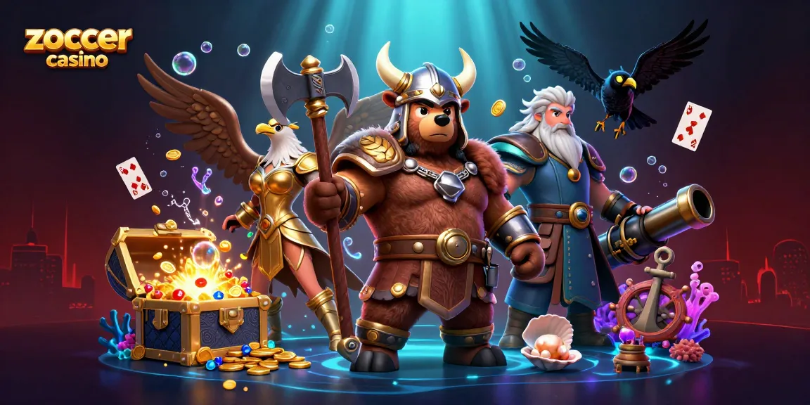 Experience thrilling gameplay at zoccer casino with our vibrant 3D illustration of dynamic characters and casino elements.