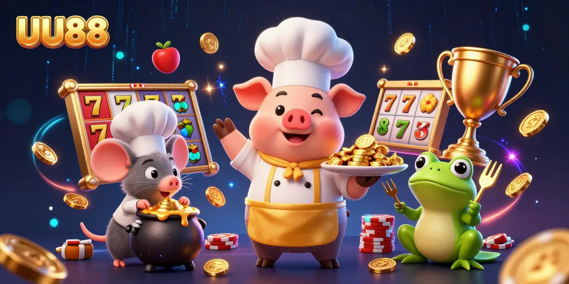 Engage with UU88's thrilling gaming scene featuring jackpot slots and gourmet gold coins.