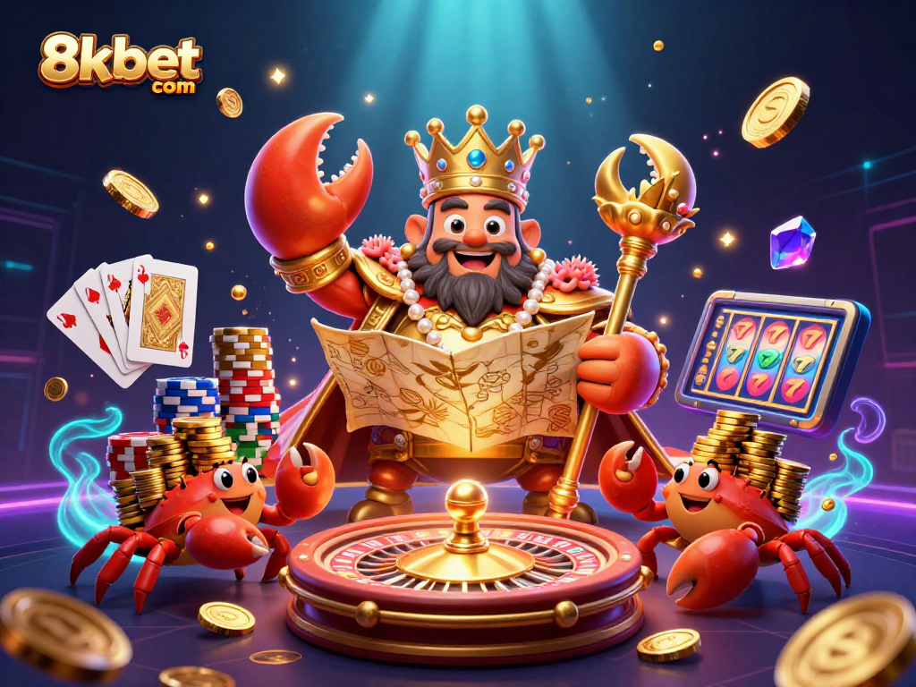 Experience the thrill of 8xbet com with a vibrant 3D casino scene featuring golden elements and exciting games.