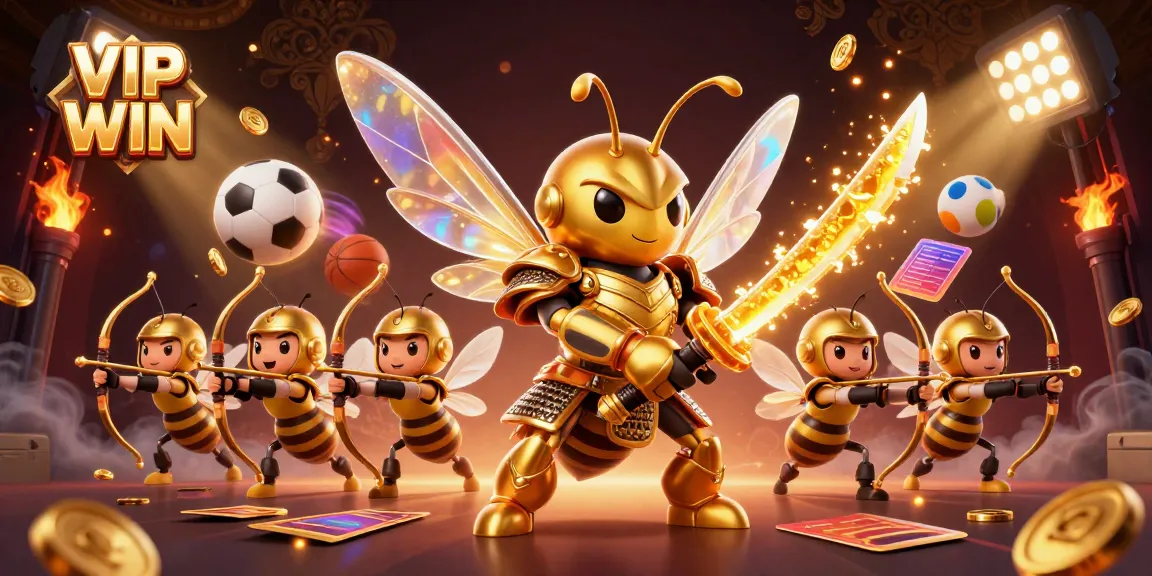 Engage in thrilling gameplay at VIP WIN with a dynamic scene featuring a golden hornet and bee archers.