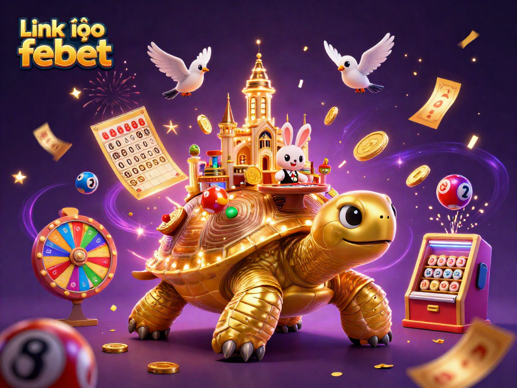 Experience excitement at Link vào febet with a vibrant 3D casino scene filled with lively game elements and characters.