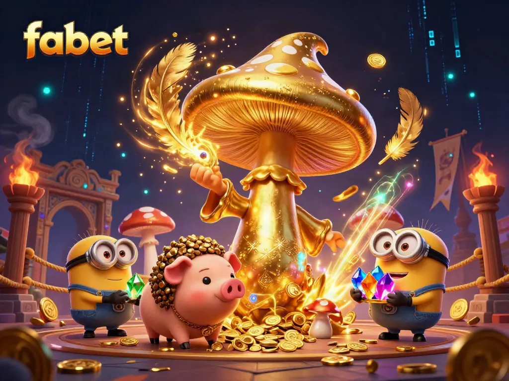 Experience vibrant gaming excitement at fabet with a magical illustration of spellbinding treasures and energetic characters.