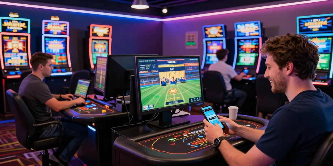 Paysafe Card Casino lebendige Spielszene mit Spielern, die an Online-Spielen mit bunten Benutzeroberflächen teilnehmen.