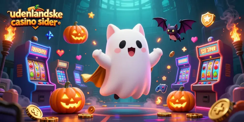 Experience exciting wins with udenlandske casino sider in a vibrant and spooky haunted casino scene.