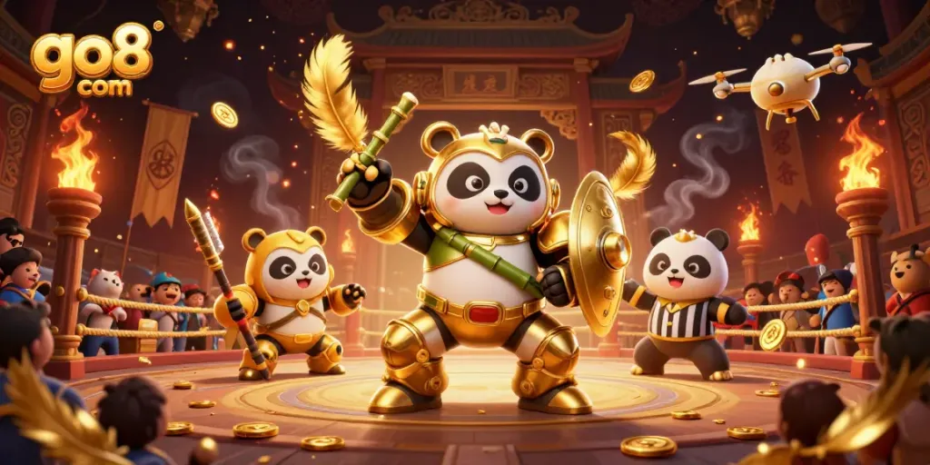 Experience thrilling gaming action at go8 com with vibrant characters and elements in a dynamic casino arena.
