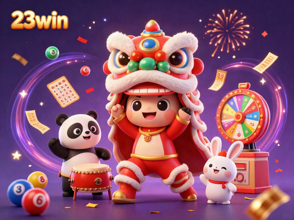 Join the excitement at 23win with dynamic lottery elements and vibrant casino characters.
