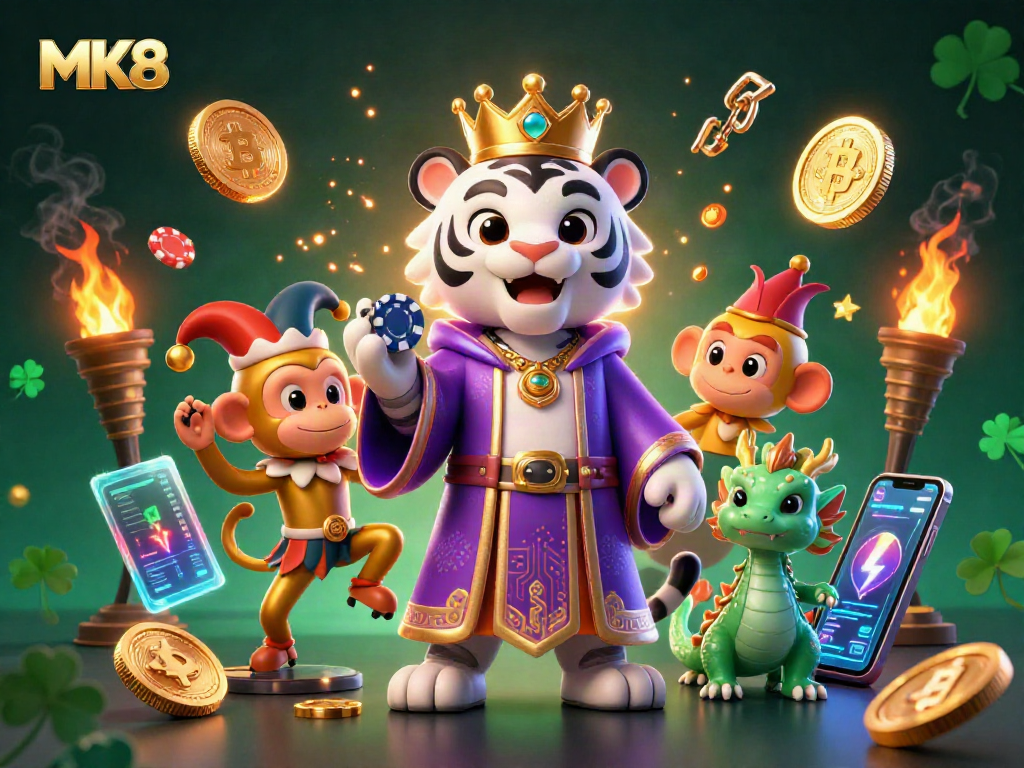 Spin with MK8 as the lively cartoon tiger and playful characters enhance the online casino experience.
