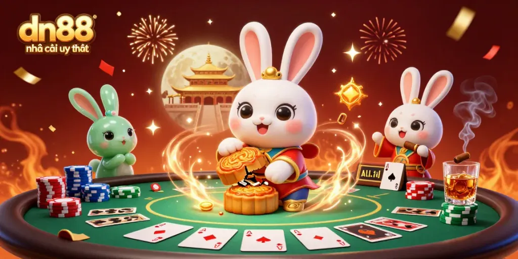 Experience winning excitement at dn88 nhà cái uy tín, showcasing a vibrant scene with folklore characters and casino elements.