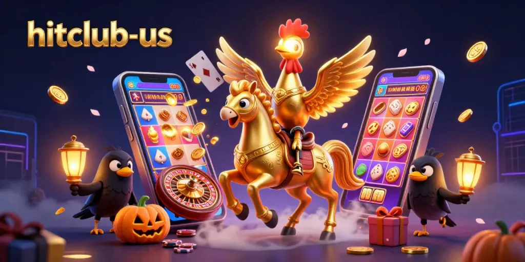 Play exciting games at hitclub-us in a vivid, dynamic casino setting featuring slots and bonuses.