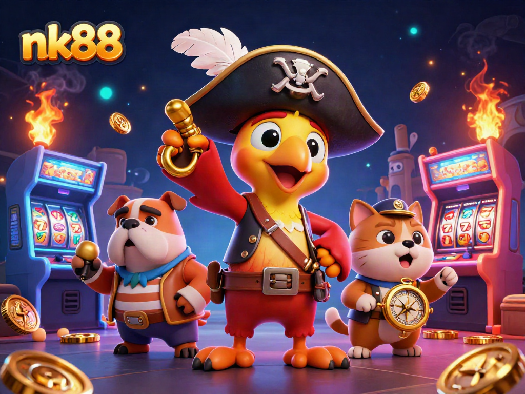 Join the adventure with nk88 as the pirate captain parrot leads through vibrant gaming treasures.