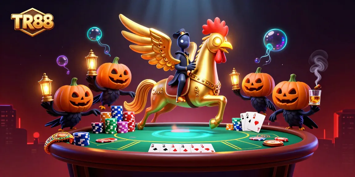 TR88 showcases a golden rooster in a vibrant casino scene, emphasizing thrilling poker action.