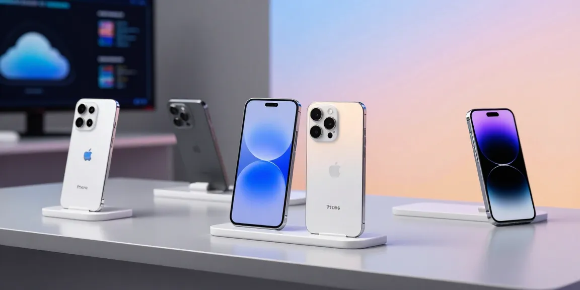 Handy mit Vertrag - Showcase of modern smartphones and AI technology on a sleek desk.