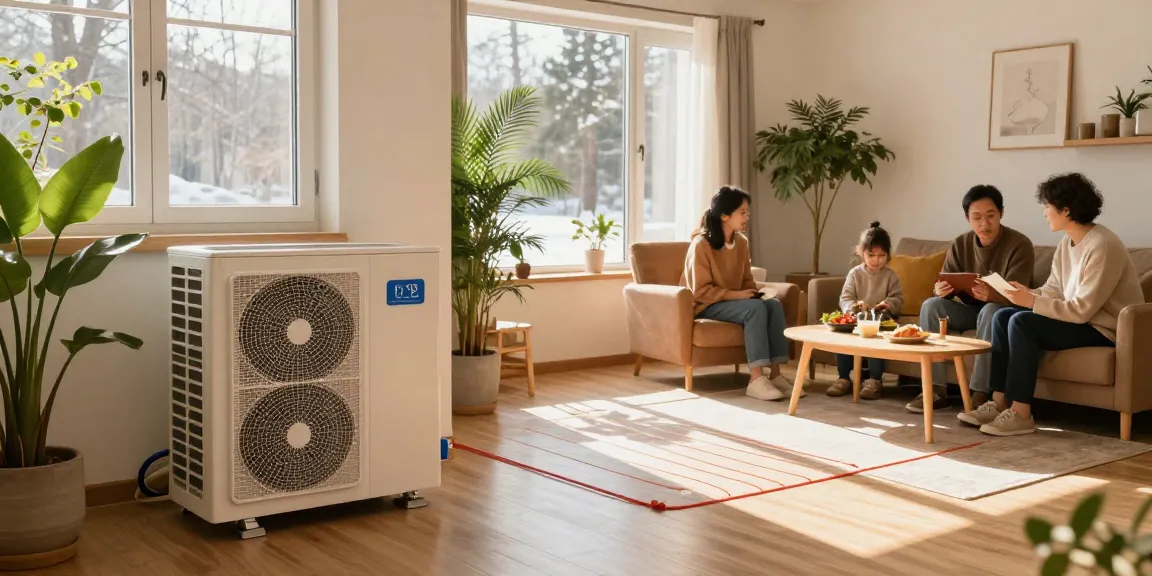 Gemütlicher Wohnbereich mit Geothermie Kosten sichtbar durch Fußbodenheizung und Wärmepumpe.