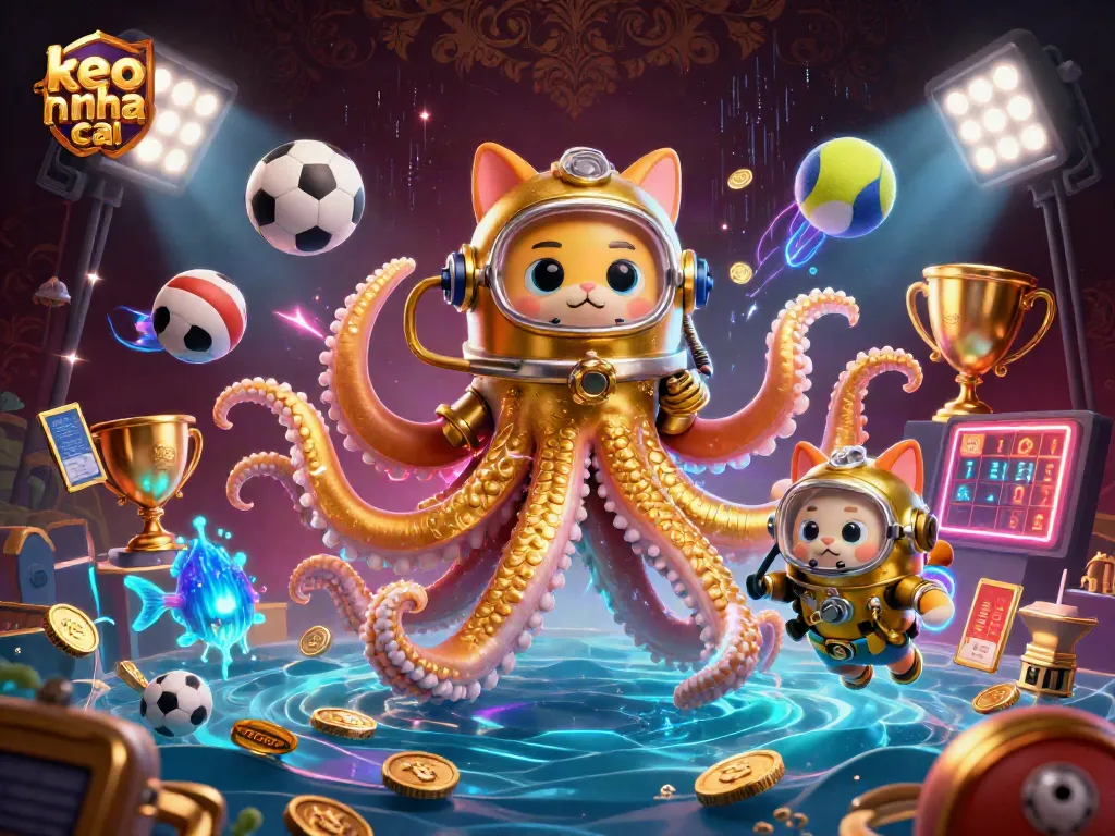 Engage in thrilling betting with keo nha cai among dynamic sports elements and vibrant underwater characters.