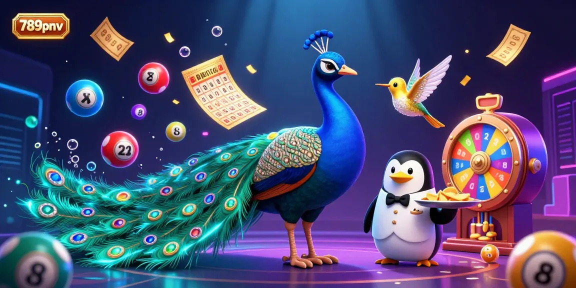 Experience the vibrant casino magic of 789pnv with a colorful scene featuring animated characters amidst dynamic lottery elements.