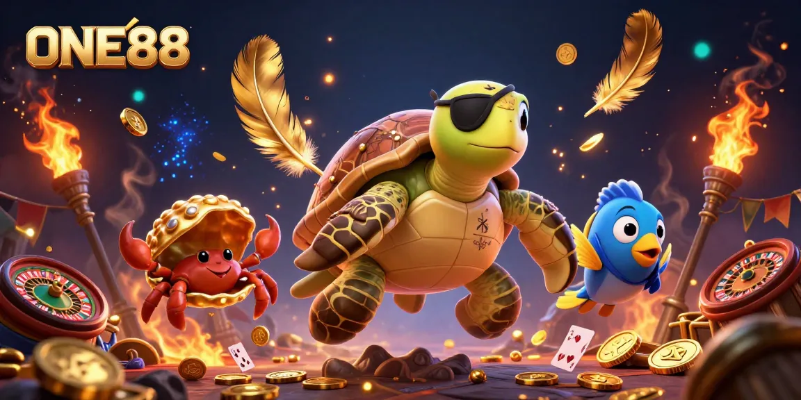 Join the adventure with ONE88 as the pirate turtle and friends discover treasures in a dazzling casino.