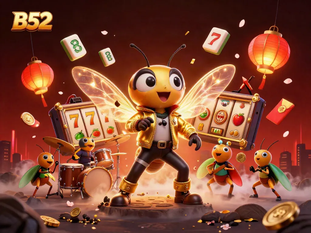 Engage with B52's colorful casino adventure featuring lucky symbols, slot games, and dynamic characters.