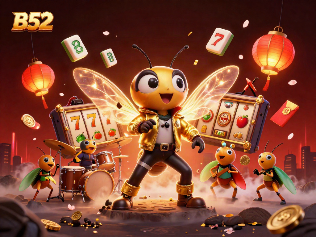 Engage with B52's colorful casino adventure featuring lucky symbols, slot games, and dynamic characters.