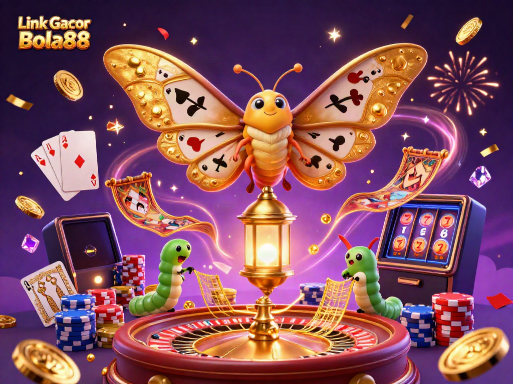 Immerse in the excitement of Link Gacor Bola88 with a vibrant 3D illustration featuring casino elements and winning symbols.