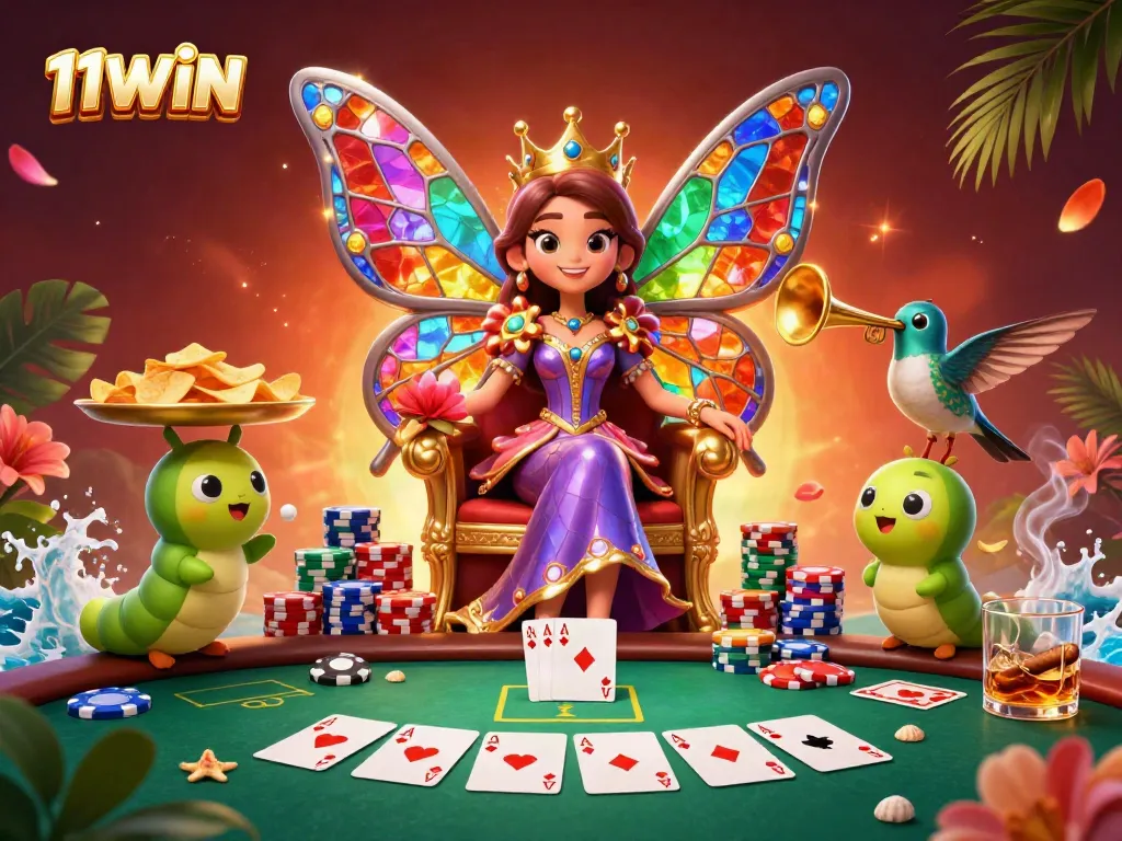 Engage with 11WIN in a lush 3D casino world filled with vibrant characters and gaming excitement.
