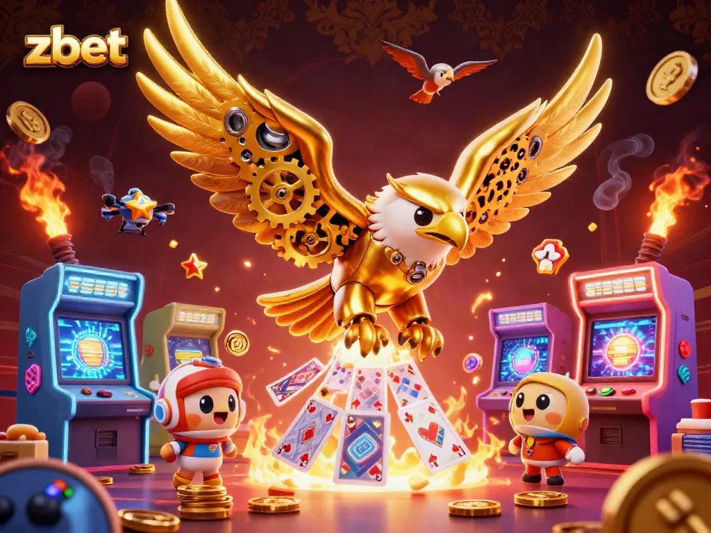 Experience thrilling gaming action with zbet through this vibrant 3D digital casino illustration.